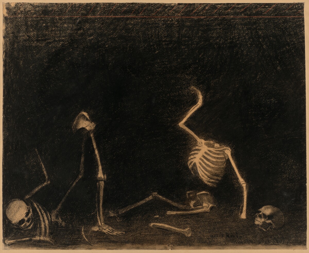 Odilon Redon 的 The Battle of the Bones 炭筆畫